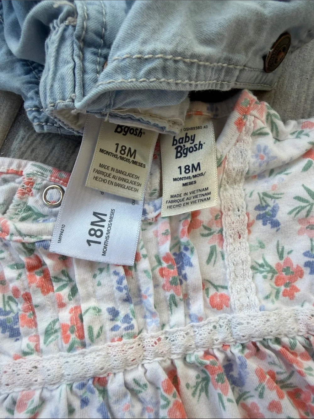 OshKosh B'gosh Light Blue Denim Short Overalls with Floral Tee